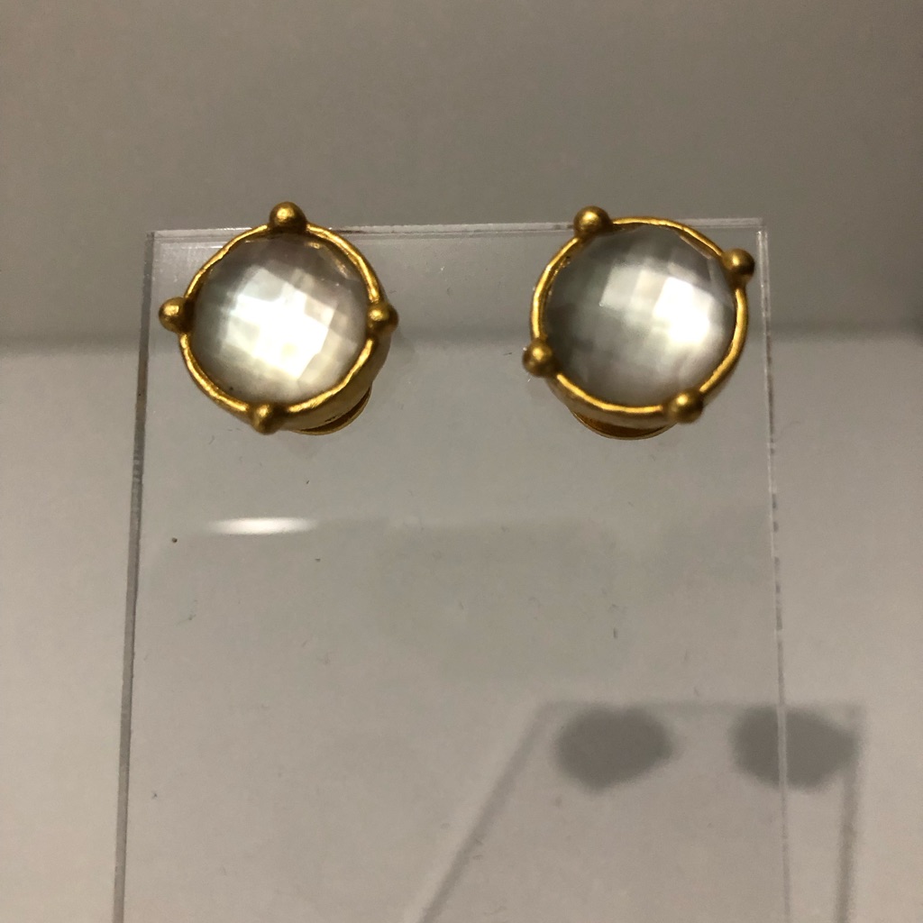 Julie Vos Honey Stud Goldtone Iridescent White Crystal Quiet Luxury Earrings